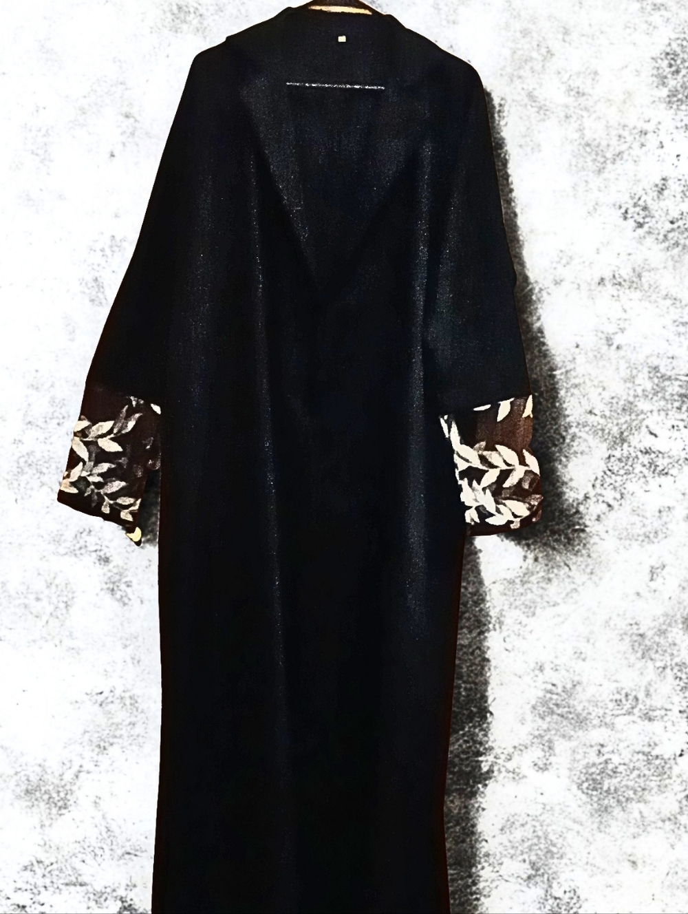 Black Abaya with Embroidered White Decorative Print Cuffs
